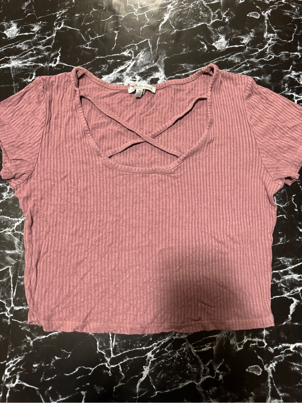Charlotte Russe Dusty Mauve Ribbed Crisscross Crop Top
